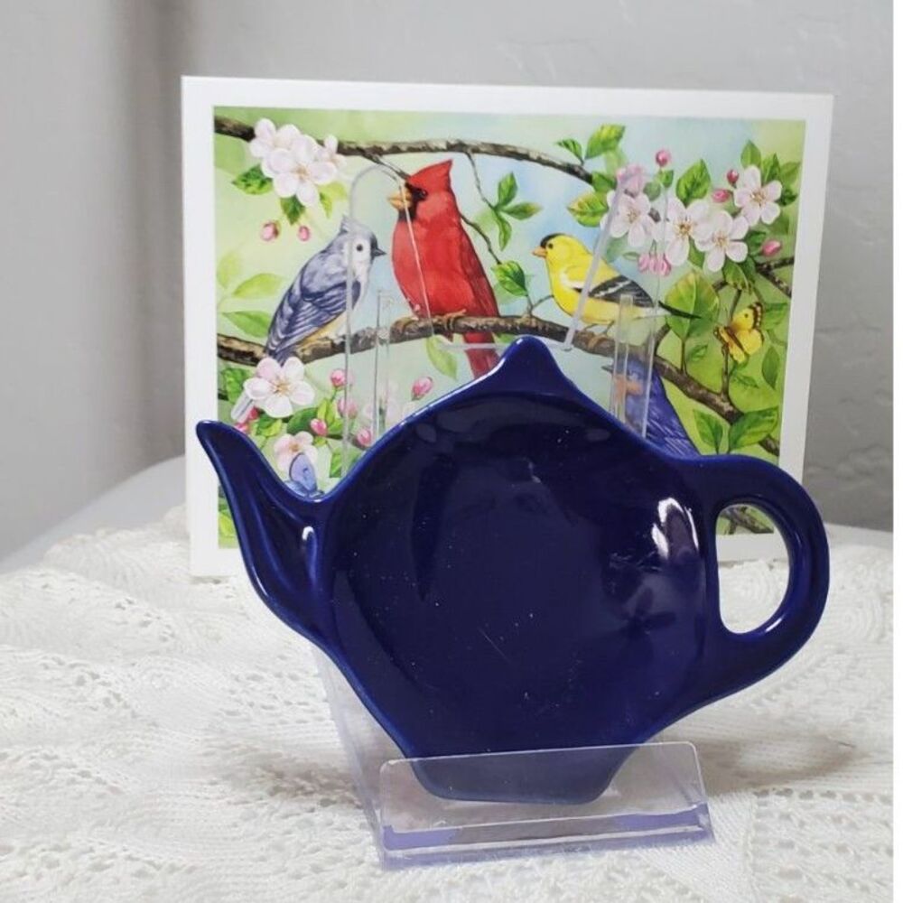Dark Blue Tea Bag Holder in a Teapot Shape